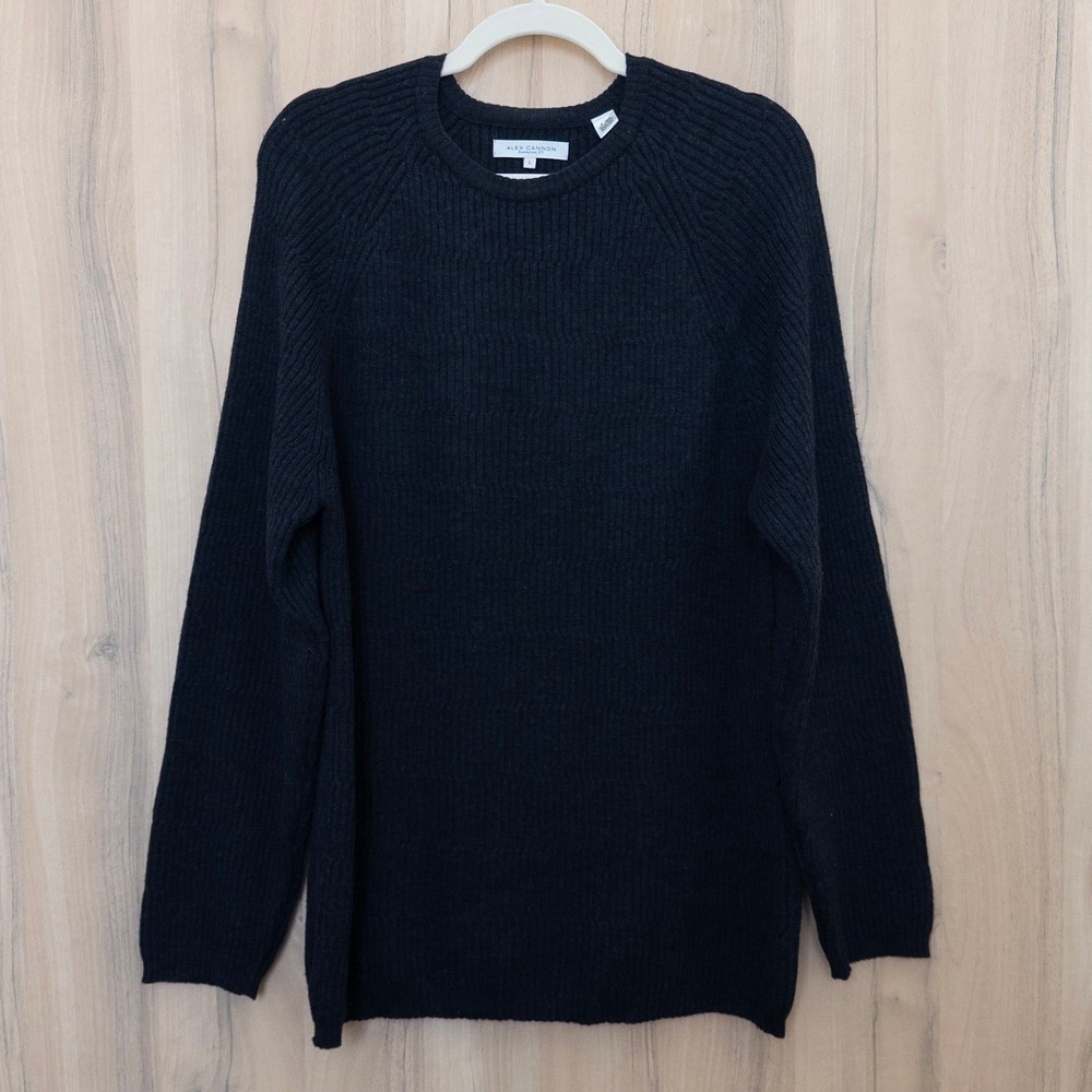 Alex Cannon Mens Merino Wool Sweater Sz L Ribbed Minimalist Quiet Luxury Classic